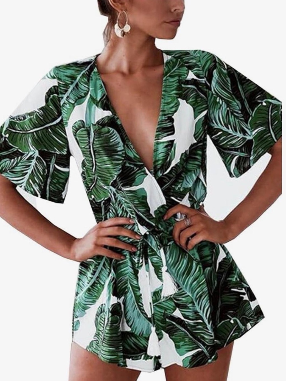 Famulily Tropical Print V-Neck shorts romper juniors size large